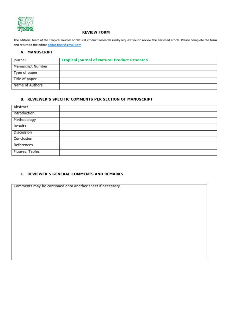 Tropical Journal Review Form | PDF