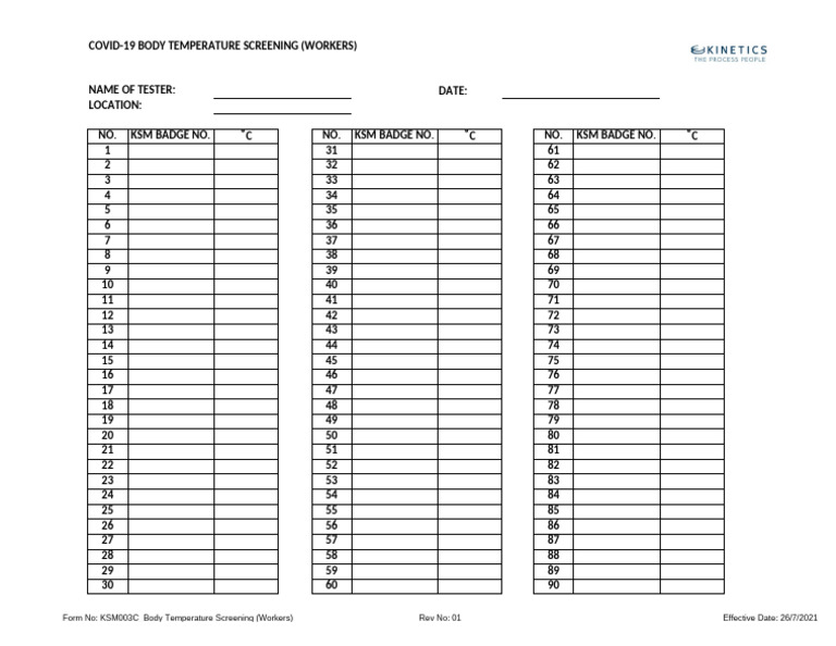 KSM003C - Body Temperature Screening (Workers) | PDF