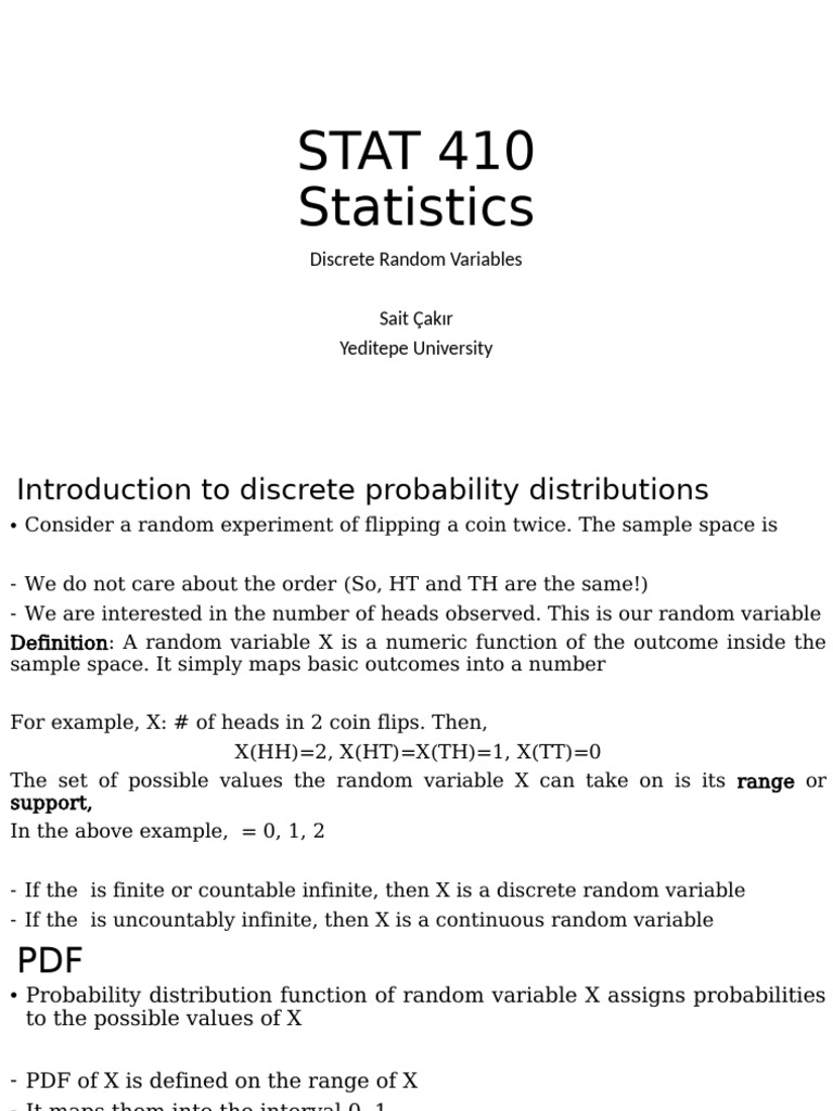 4. discrete RVs | PDF | Probability Distribution | Random Variable