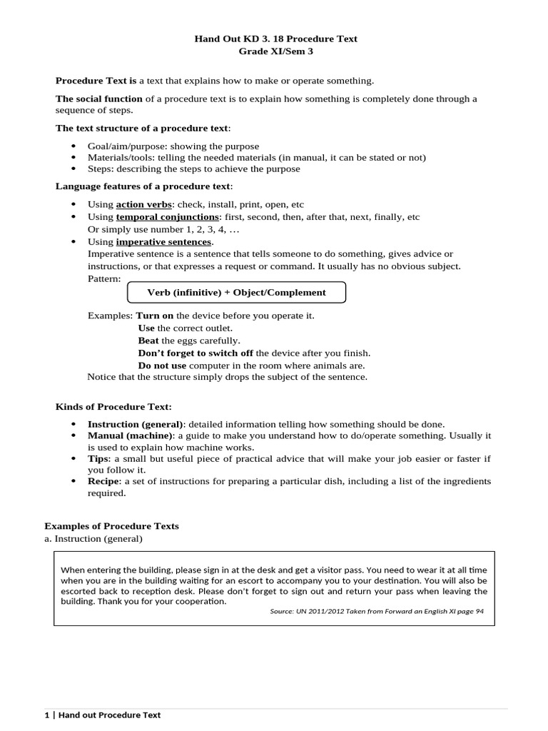 Procedure Text Examples and Tips | PDF | Sentence (Linguistics ...