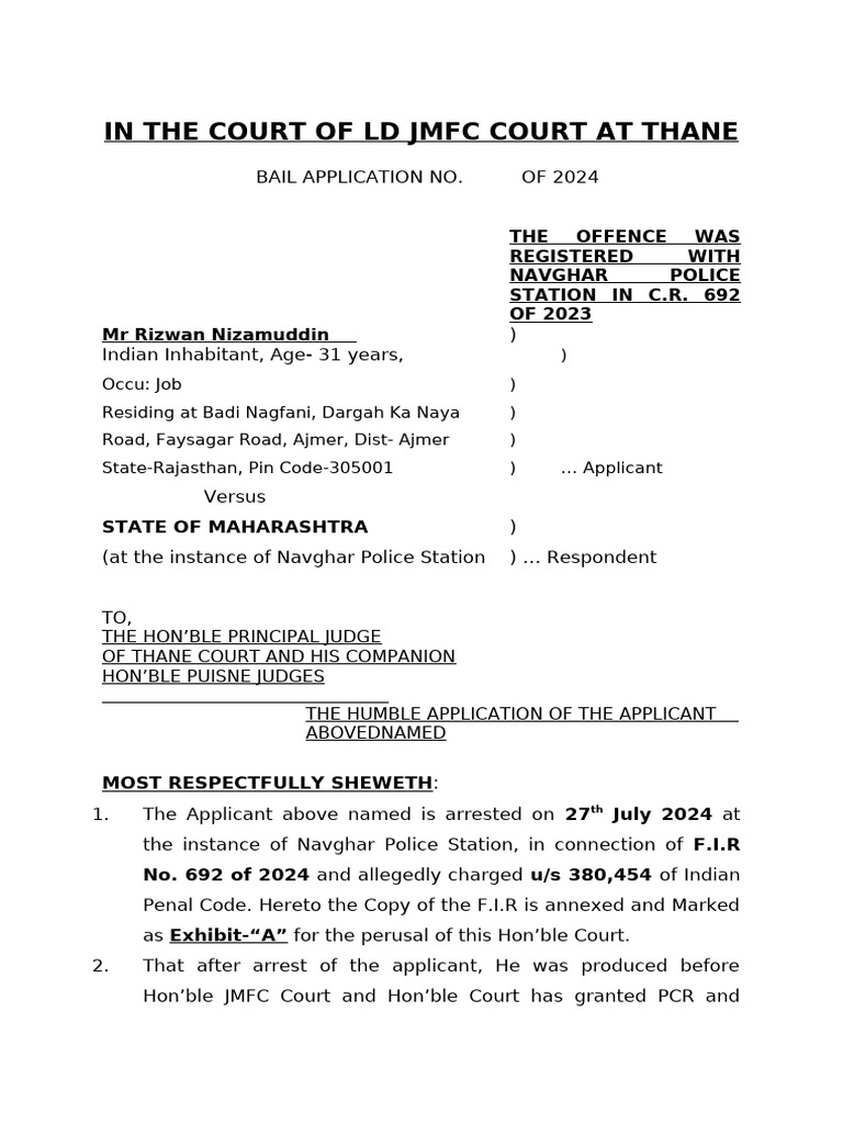 Bail Application Under IPC Section 380 | PDF | Bail | Criminal Law