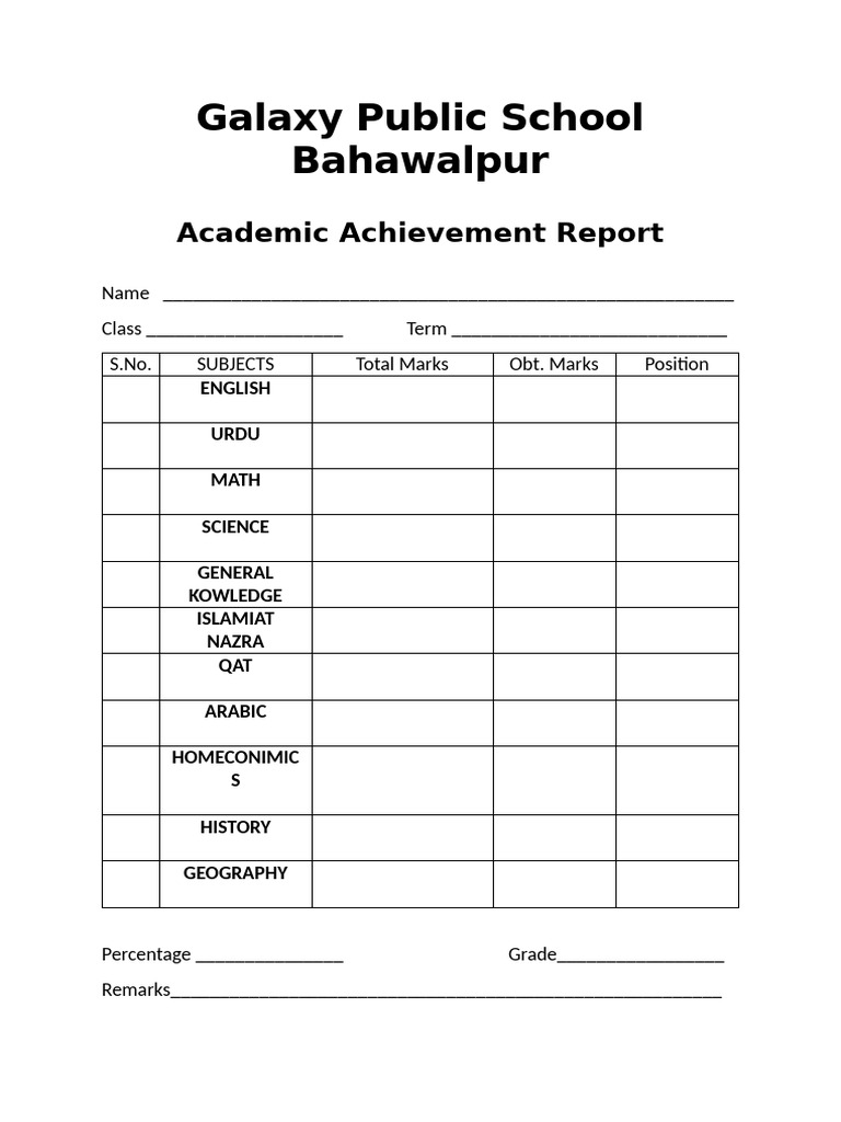 Academic Achievement Report Form | PDF