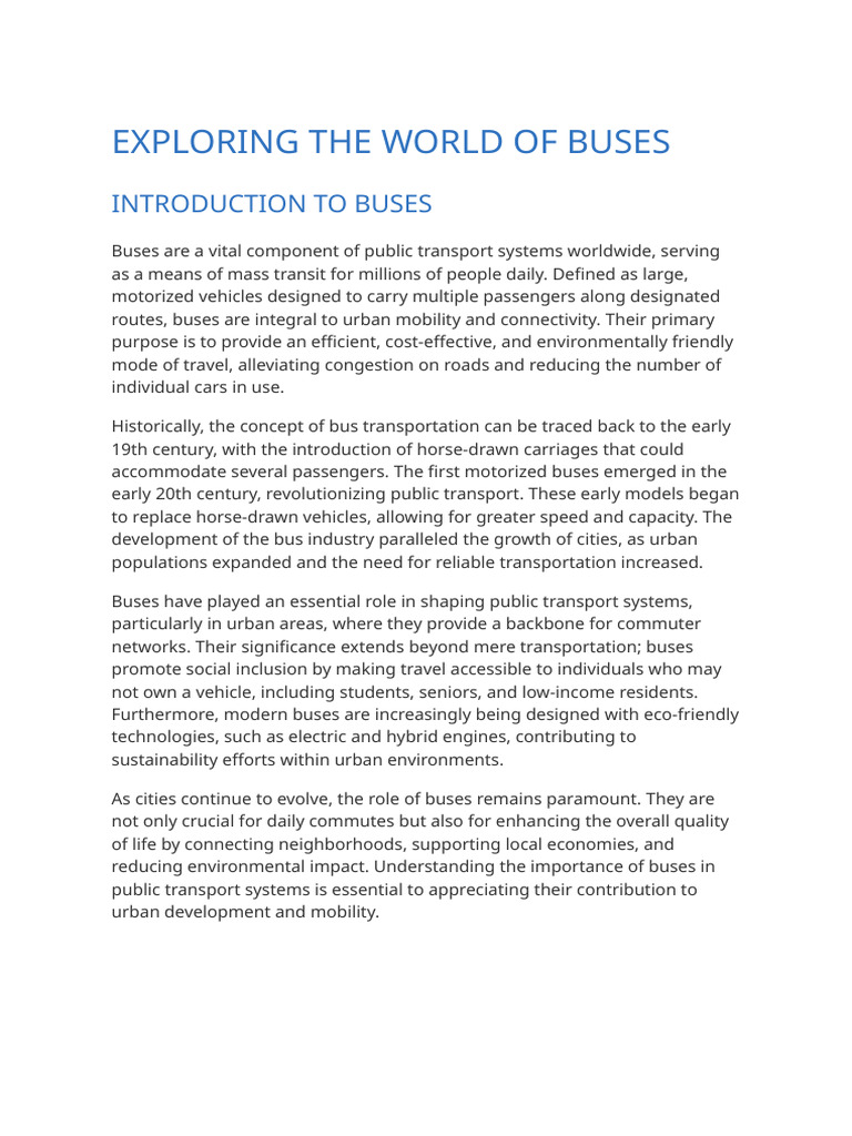 Exploring The World of Buses | PDF | Public Transport | Transport