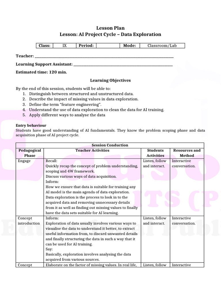 AI Data Exploration Lesson Plan | PDF | Artificial Intelligence ...