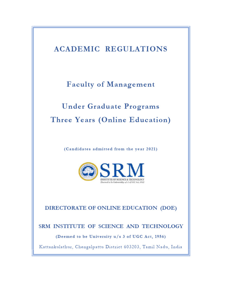 SRMIST UG Management Online Regulations | PDF | University And College ...