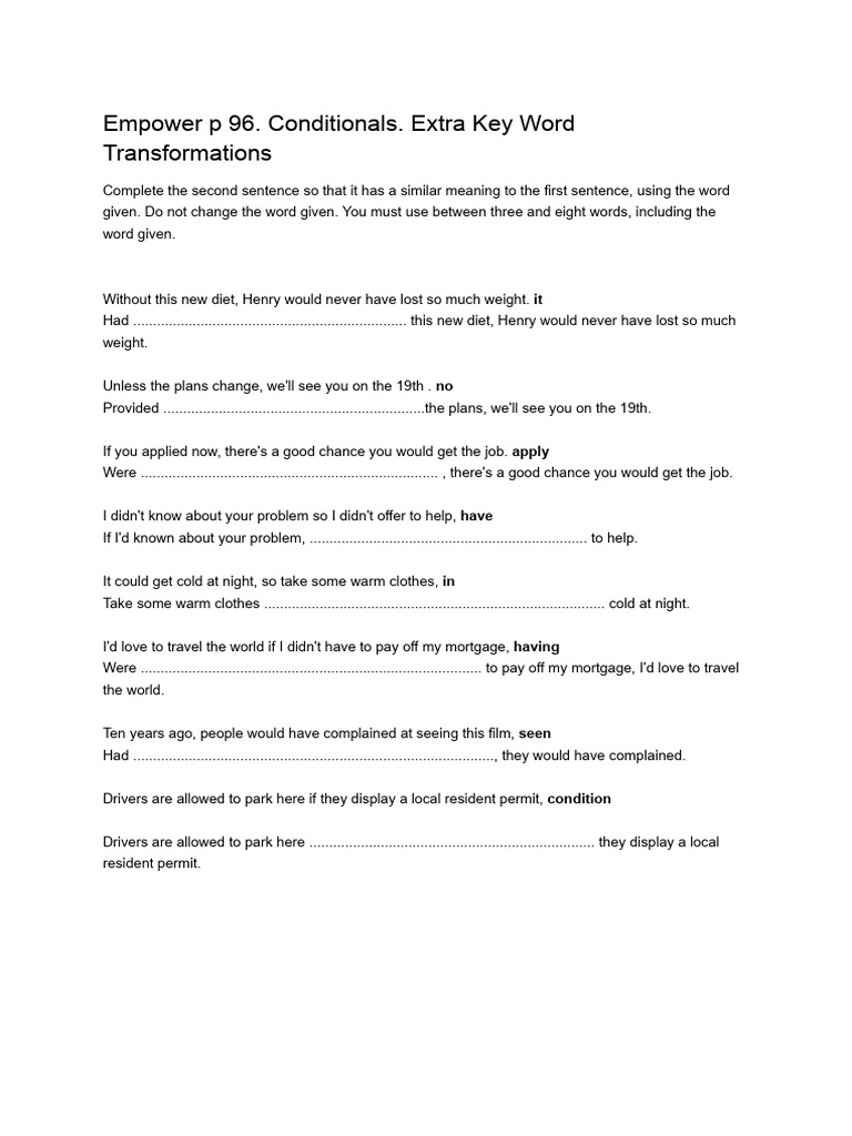Conditional Sentence Transformations Guide | PDF