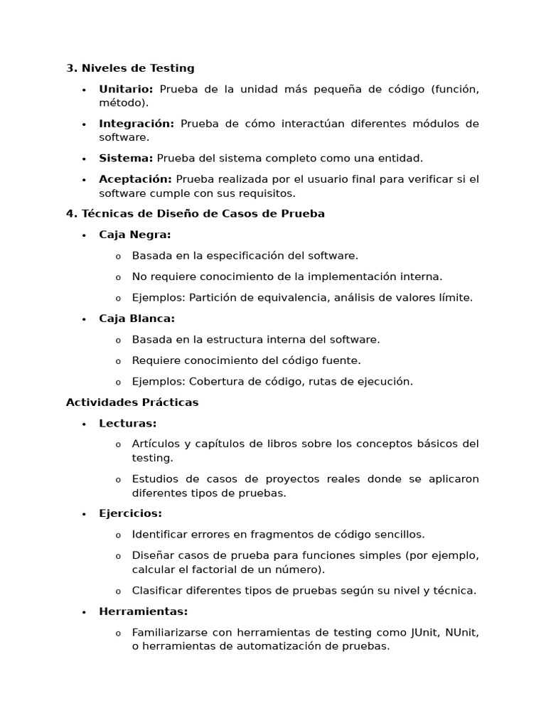 Niveles y Técnicas de Testing de Software | PDF | Pruebas de software ...
