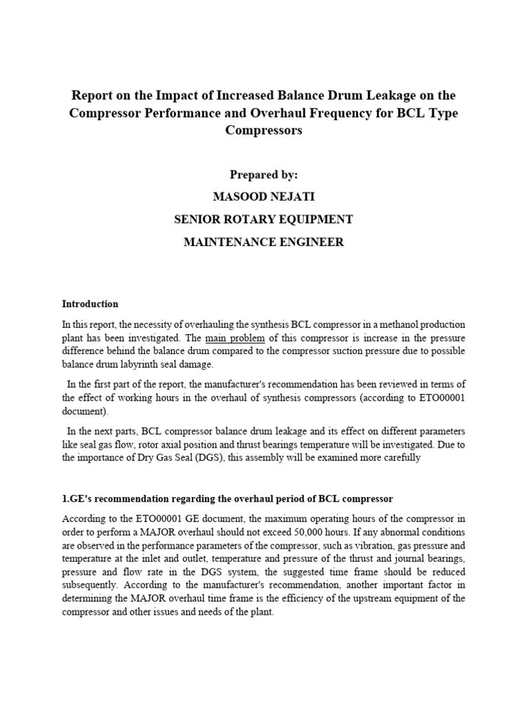 BCL Compressor Leakage Impact Report | PDF | Gases | Mechanical Engineering