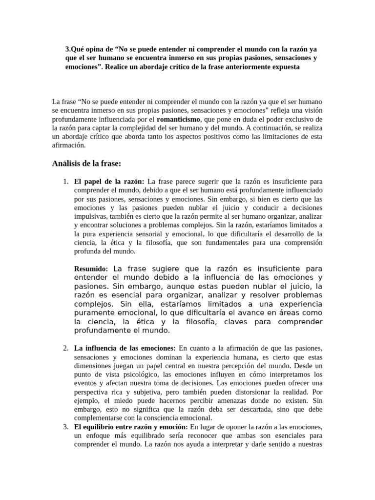 Razón y emoción: un análisis crítico | PDF | Las emociones | Experiencia