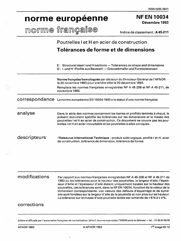 NF EN 10034 Tolérances Sur Dimension Des Profilés | PDF