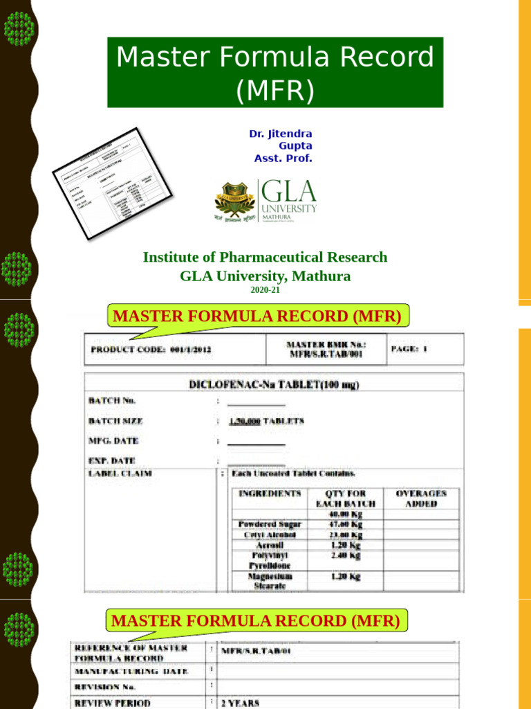 Understanding Master Formula Record (MFR) | PDF | Packaging And ...