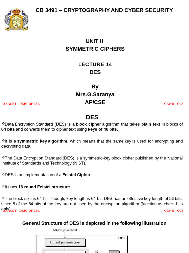 l15-Block Cipher Design Principles of Des_strength of Des | PDF ...