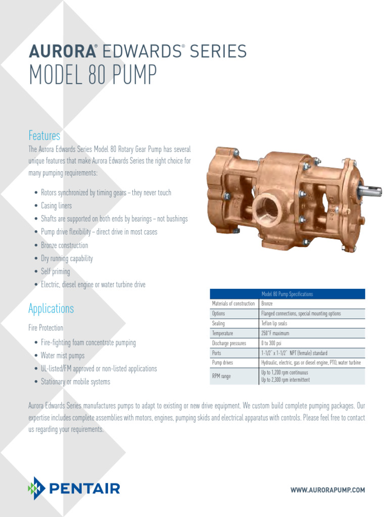 Aurora Edwards Model 80 Pump Overview | PDF | Pump | Engines