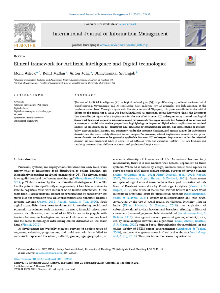 AI Ethics in Digital Technologies | PDF | Artificial Intelligence ...