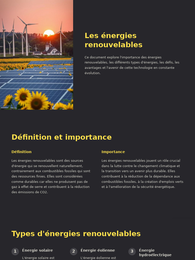 Énergies renouvelables : enjeux et avenir | PDF | Économie énergétique ...