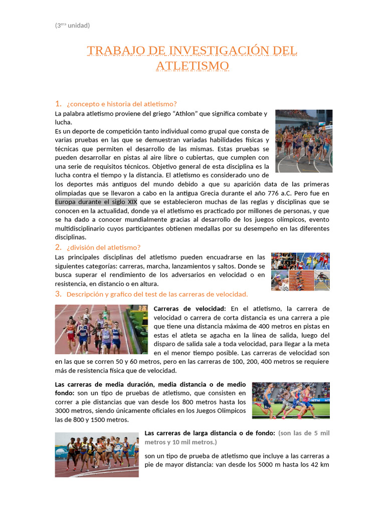 Investigación sobre el Atletismo y sus Saltos | PDF | Deporte del ...