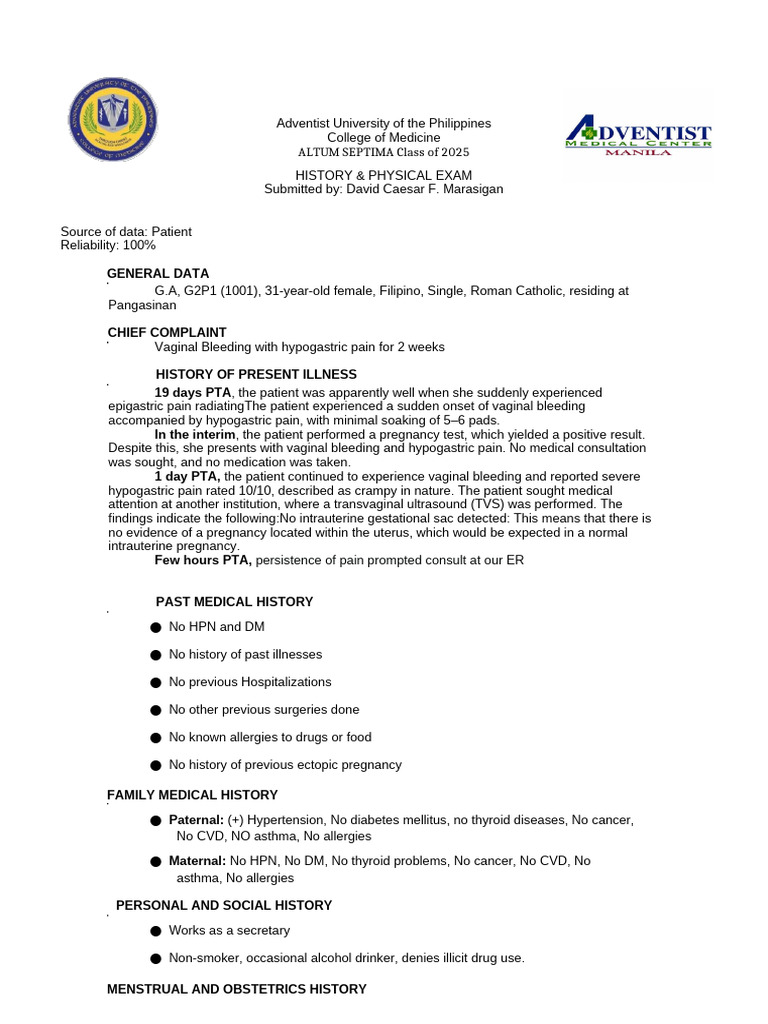 Marasigan, David - AMCM Ob-Gyne Department | PDF | Pregnancy | Medical ...