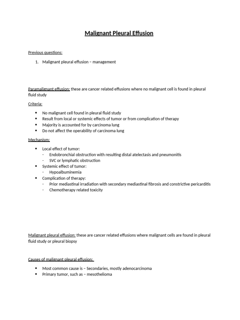 Pleura - Malignant Pleural Effusion | PDF | Chemotherapy | Metastasis