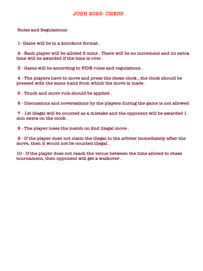 Knockout Chess Tournament Rules | PDF