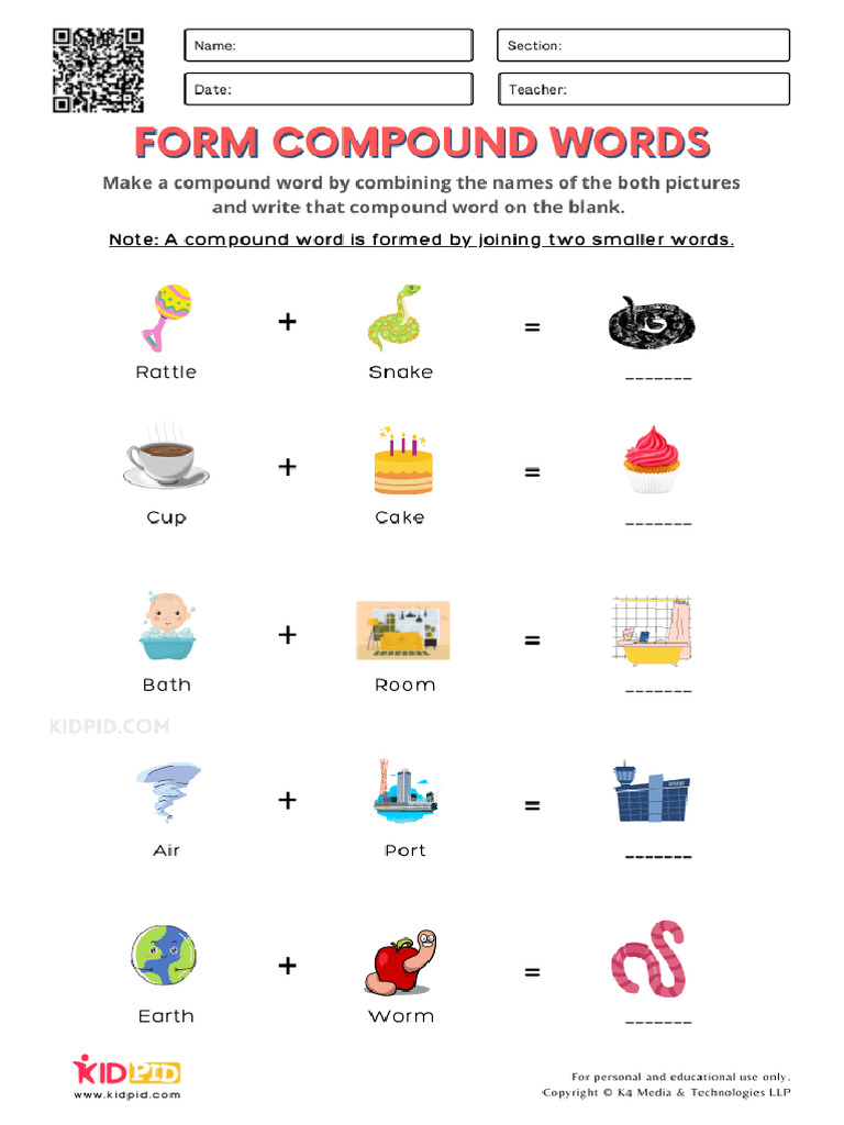 1 Form Compound Words Printable Worksheets For Grade 1 | PDF