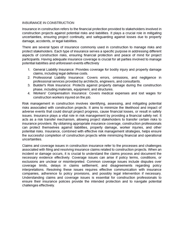 Essential Construction Insurance Guide | PDF | Insurance | Risk