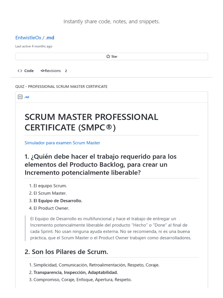 QUIZ - PROFESSIONAL SCRUM MASTER CERTIFICATE GitHub | PDF | Scrum ...