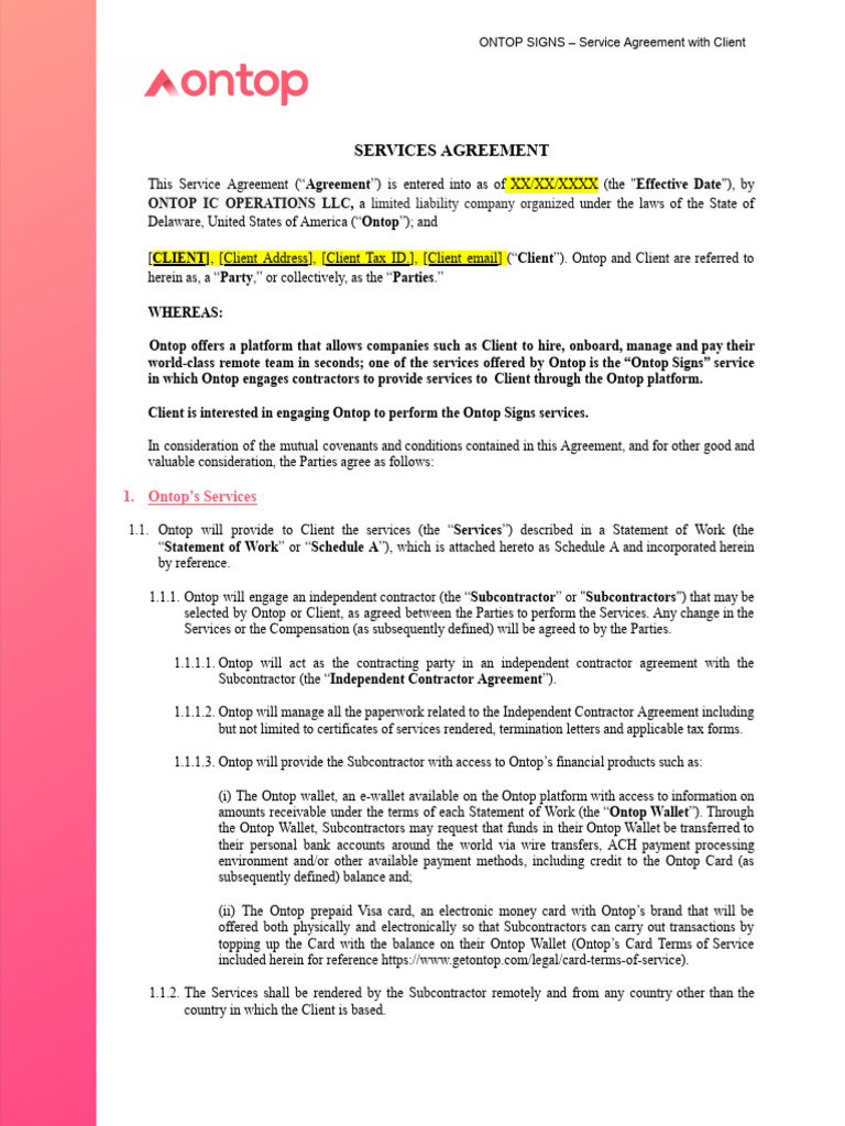 _Ontop Signs_Service Agreement- Ontop, Client.docx | PDF | Legal ...