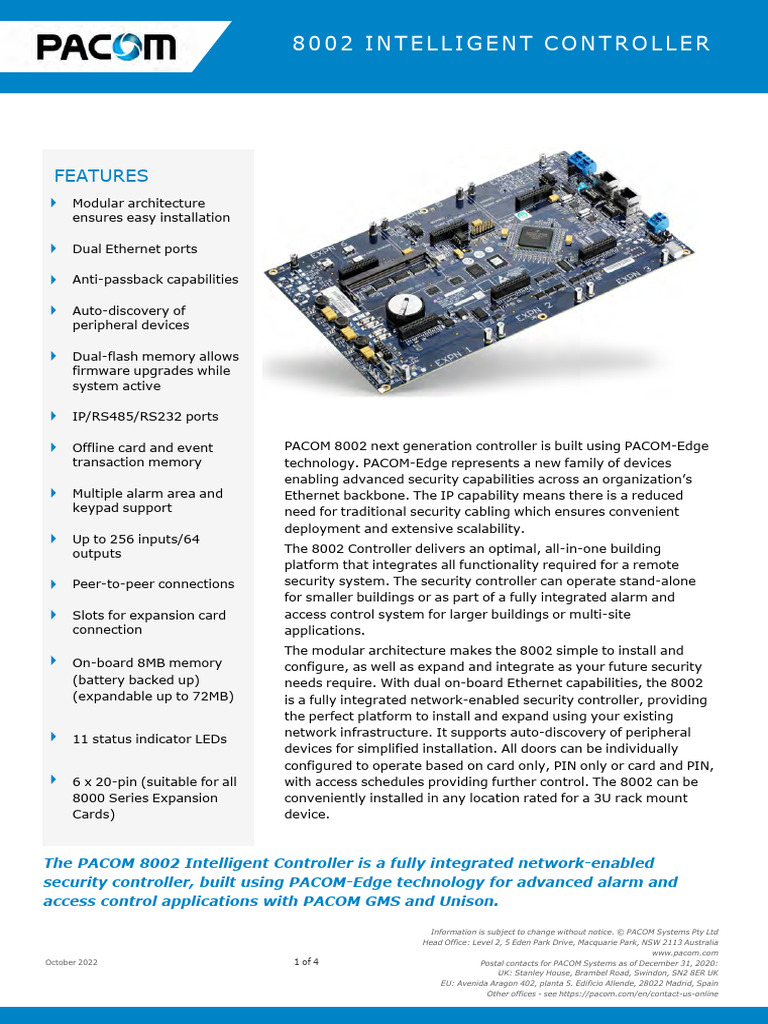 PACOM 8002 Intelligent Controller Overview | PDF | Computer Network ...