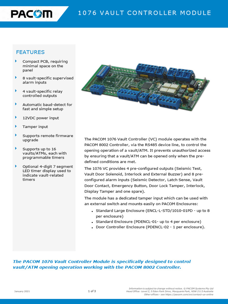 PACOM 1076 Vault Controller Overview | PDF | Relay | Automated Teller ...