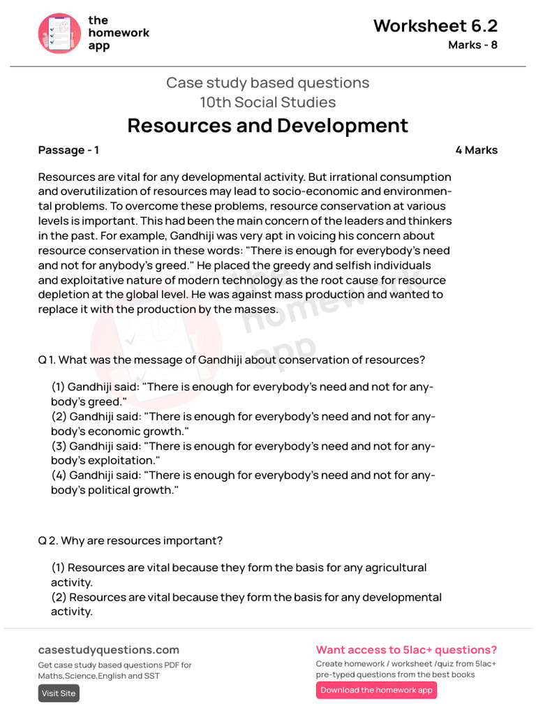 Case Study Questions for 10th SST | PDF | Worksheet | Natural Environment