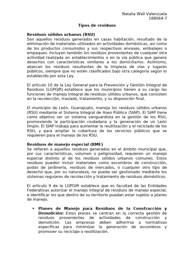 Tipos y Manejo de Residuos en León | PDF | Residuos sólidos urbanos ...