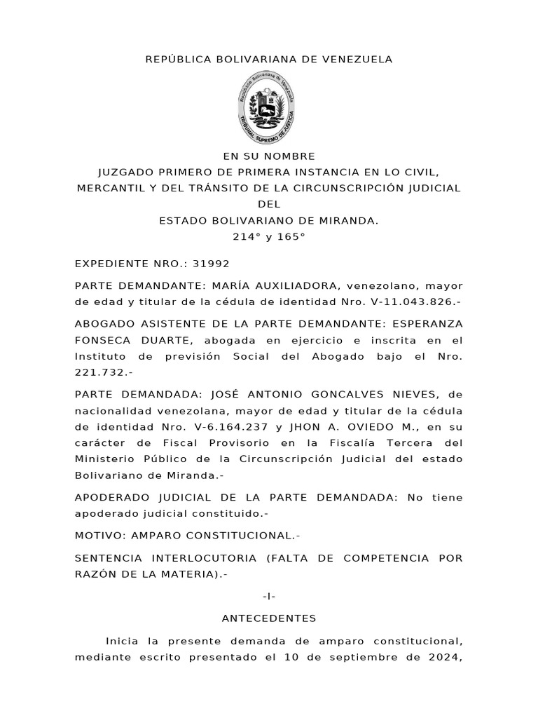 Sentencia de Amparo Constitucional en Miranda | PDF | Judicaturas