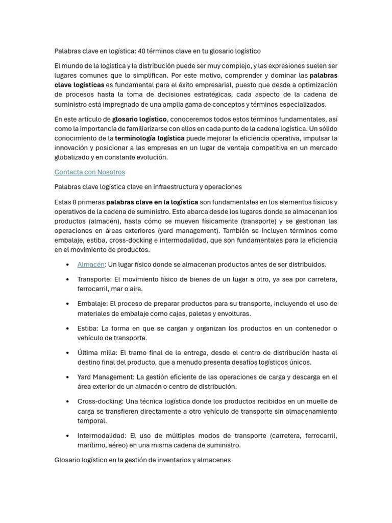 40 Términos Clave en Logística | PDF | Logística | Transporte