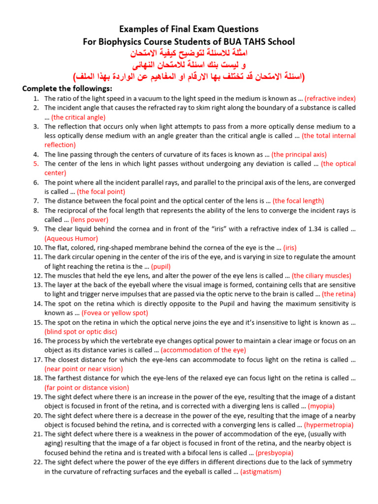 Examples of Subjective and Objective Questions in Biophysics | PDF ...