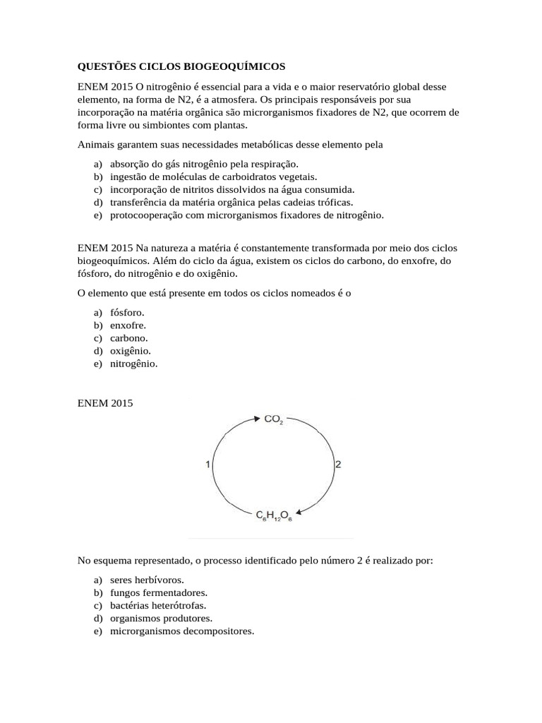 Ciclos Biogeoquímicos e Nitrogênio no ENEM | PDF