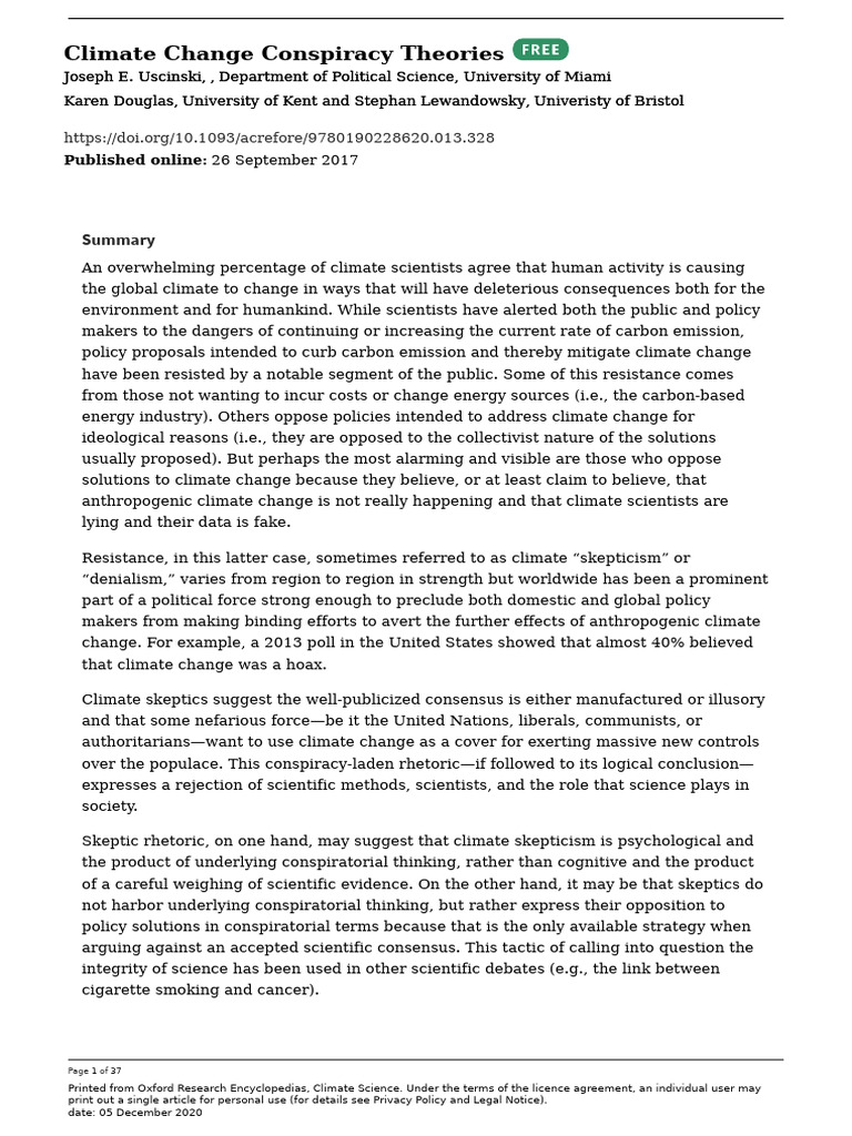 Climate Change Conspiracy Theories Stephan Lewandowsky | PDF ...