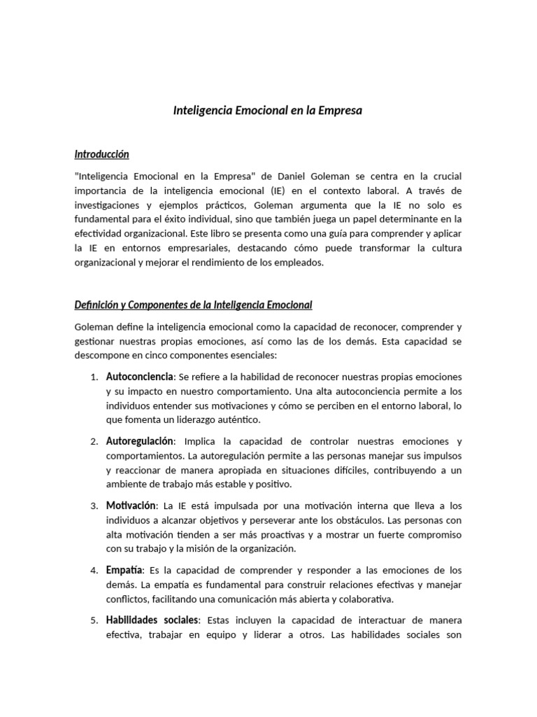 Inteligencia Emocional en Empresas | PDF | Inteligencia emocional | Las ...