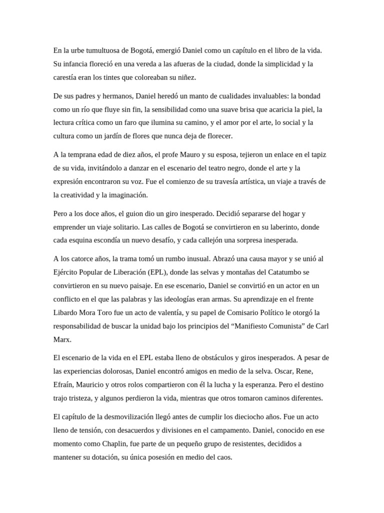 Daniel: Vida de Resiliencia y Arte | PDF