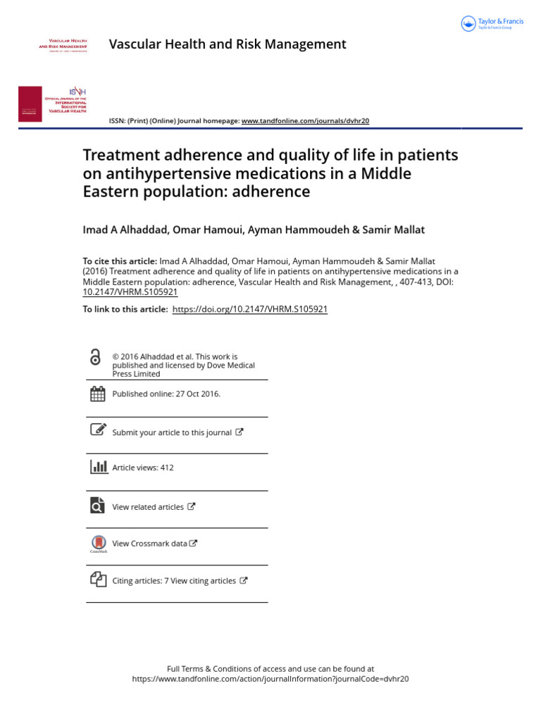 2016 - Treatment Adherence and Quality of Life in Patients On ...