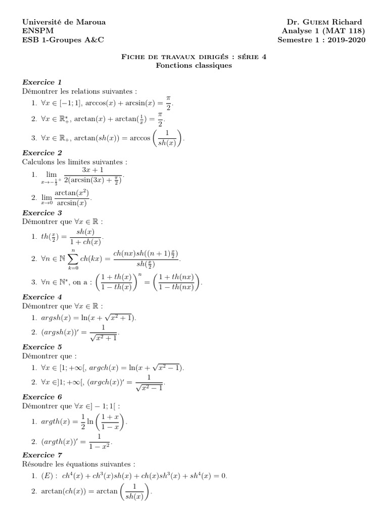Fiche TD Analyse 1 - Semestre 1 2019-2020 | PDF