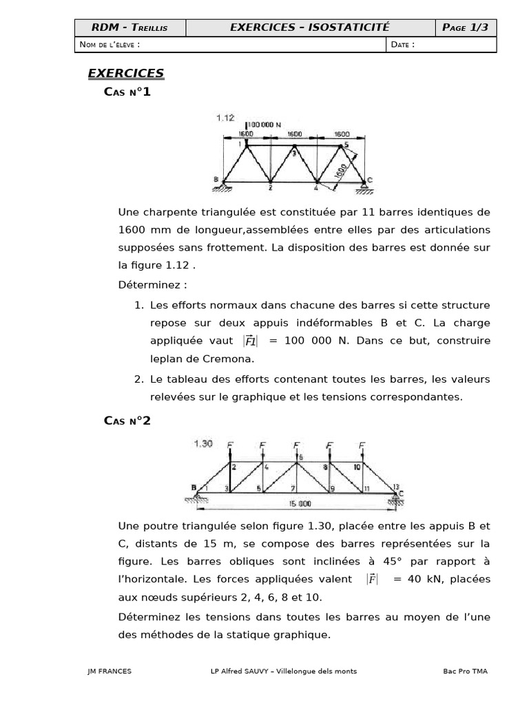 Exercices d'Isostaticité en RDM | PDF | Treillis (assemblage)