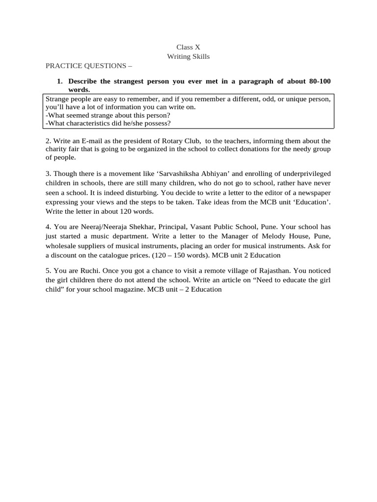 Class X Practice Worksheets Pdf