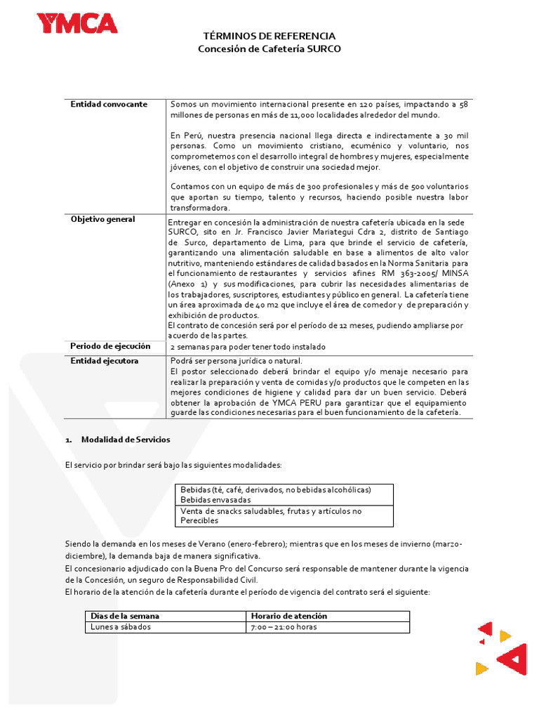 TDR Caf Surco Ene 25 | PDF | Alimentos | Concesión (contrato)