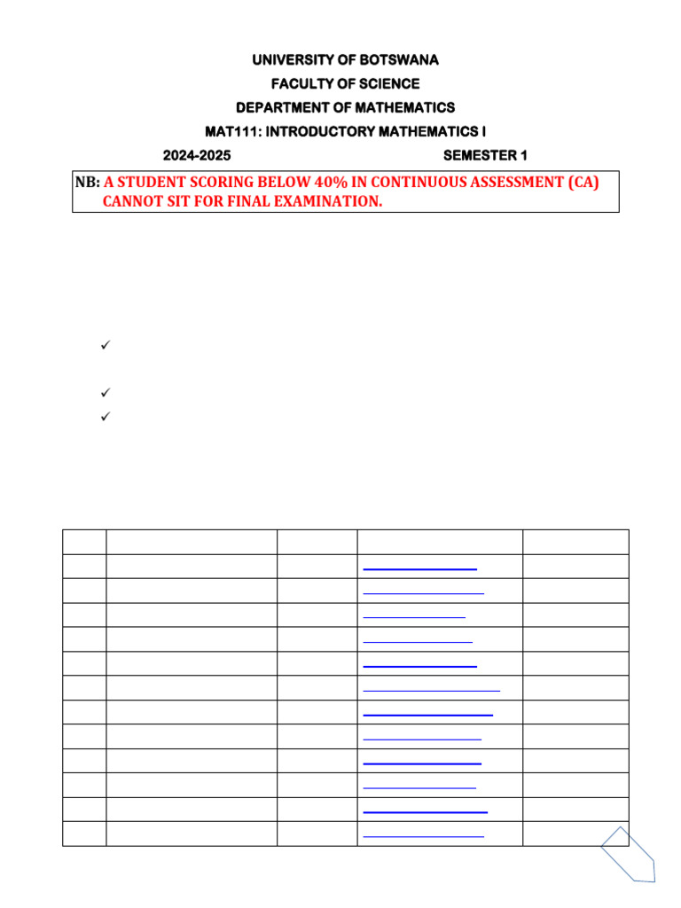 MAT111 Course Outline 2024-2025 | PDF | Trigonometric Functions ...
