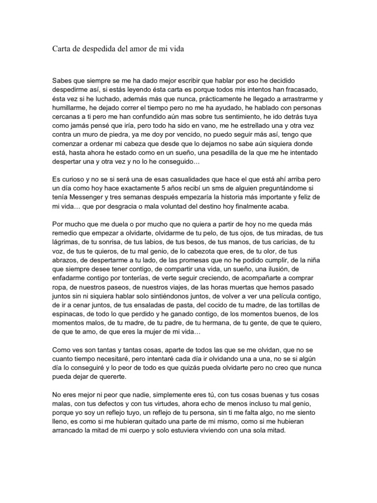 Carta De Despedida Del Amor De Mi Vida Envidia Perdon