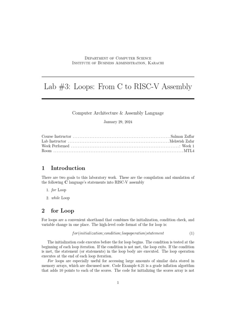 RISC-V Assembly Loops Lab Guide | PDF | Control Flow | Computer Programming