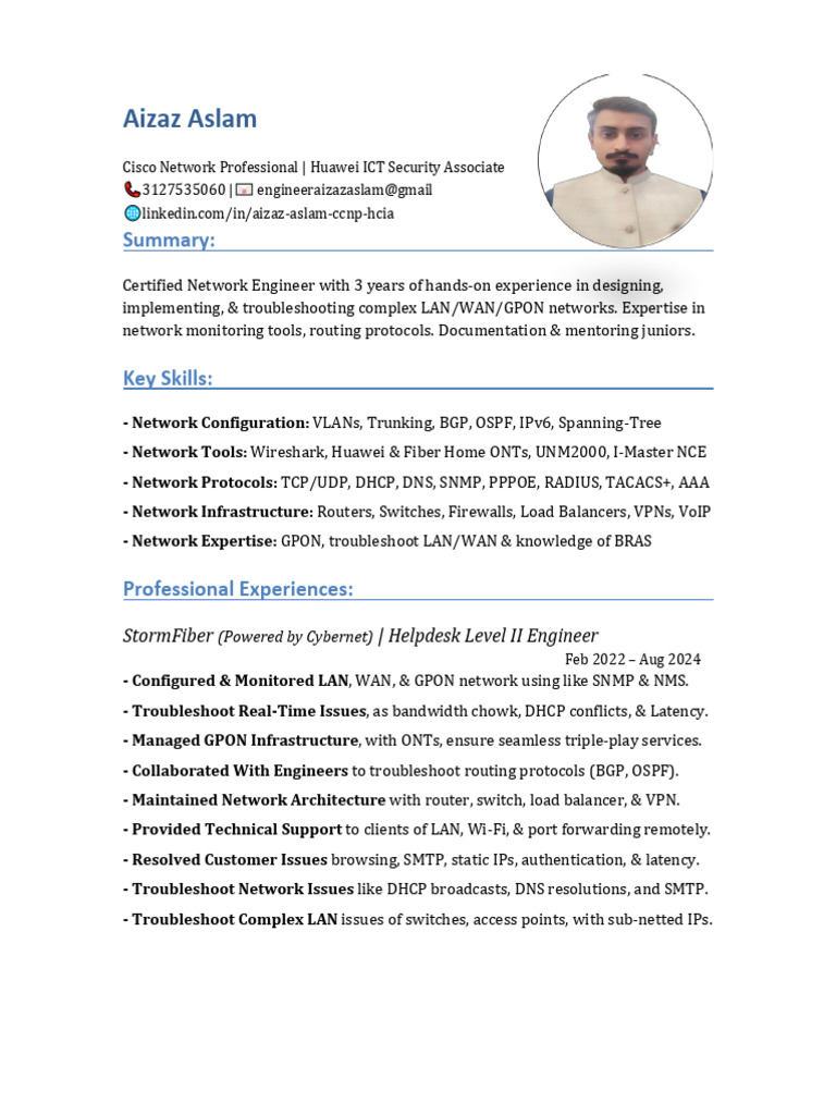 Certified Network Engineer Profile | PDF | Computer Network | Virtual ...