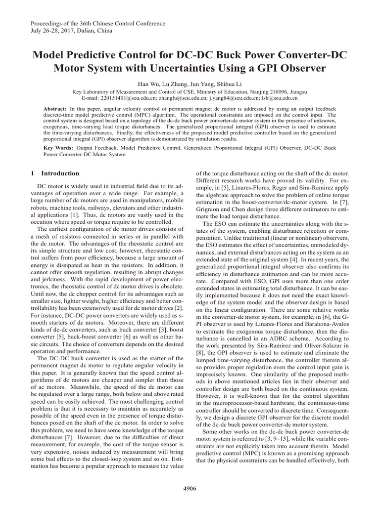 MPC for DC Motor Control with GPI Observer | PDF | Electrical Network ...