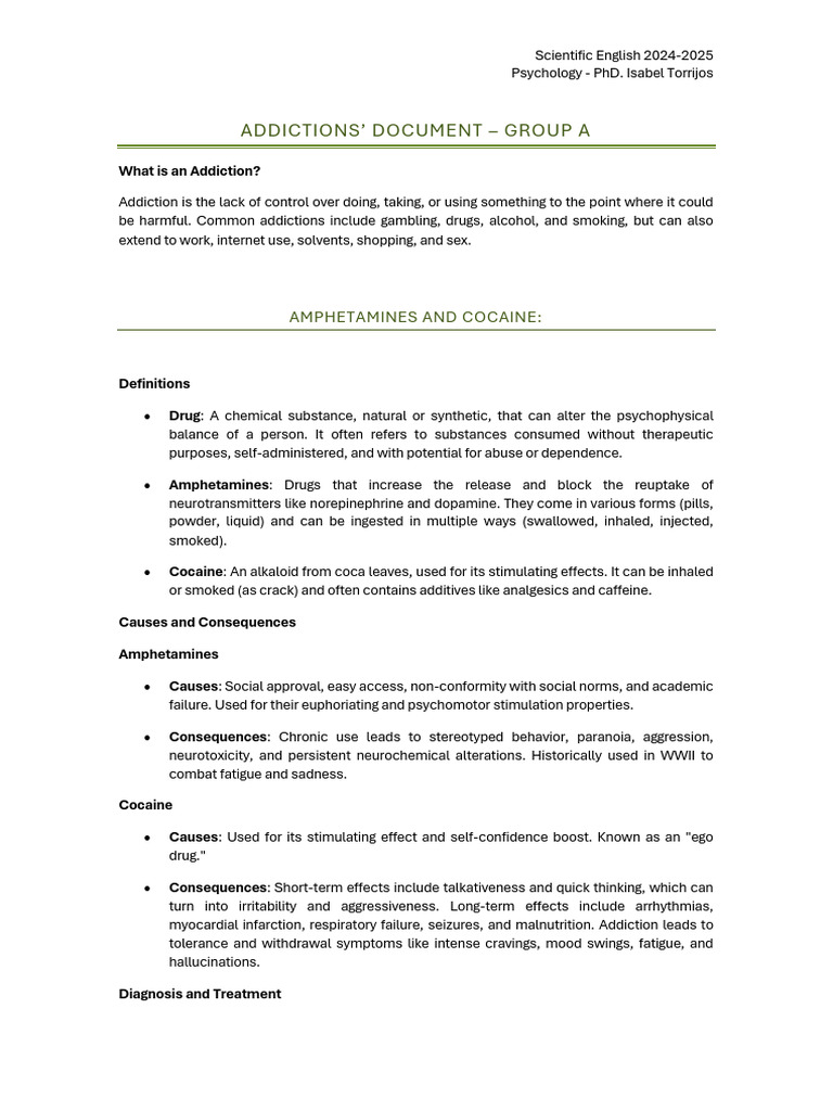Addictions summary - group A | PDF | Mental Disorder | Major Depressive ...