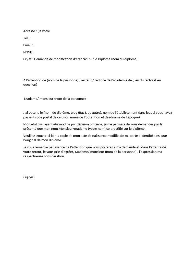 Demande de modification de nom sur diplôme | PDF